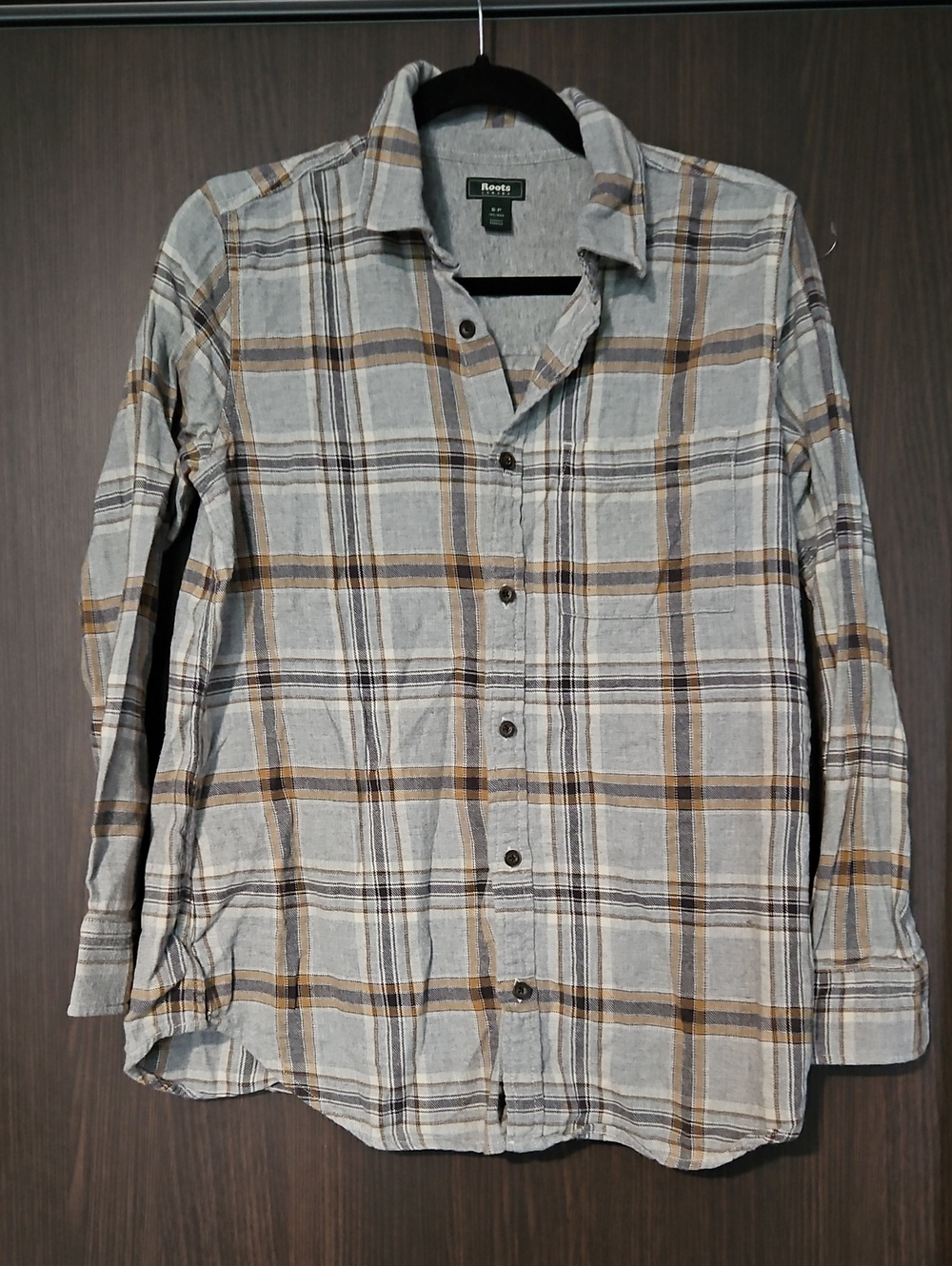 Roots Light Grey and Brown Plaid Button-Down Shirt